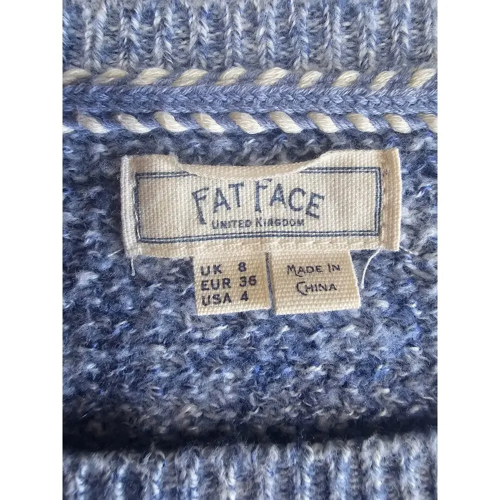 Fat Face Knit Sweater, Harpenden, Cotton Blend, Blue, Womens Sz 4 New